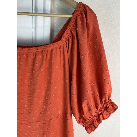 NWT Studio B by Bobeau Women's M Orange Puff Sleeve Off the Shoulder Midi Dress - Picture 7 of 7